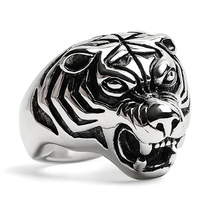 WJW - Wholesale Cocktail/statement ring - Stainless Steel Snarling Tiger Ring0