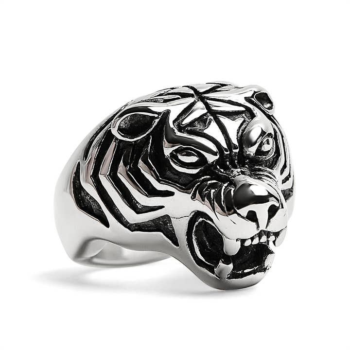 WJW - Wholesale Cocktail/Statement Ring - Stainless Steel Snarling Tiger Ring