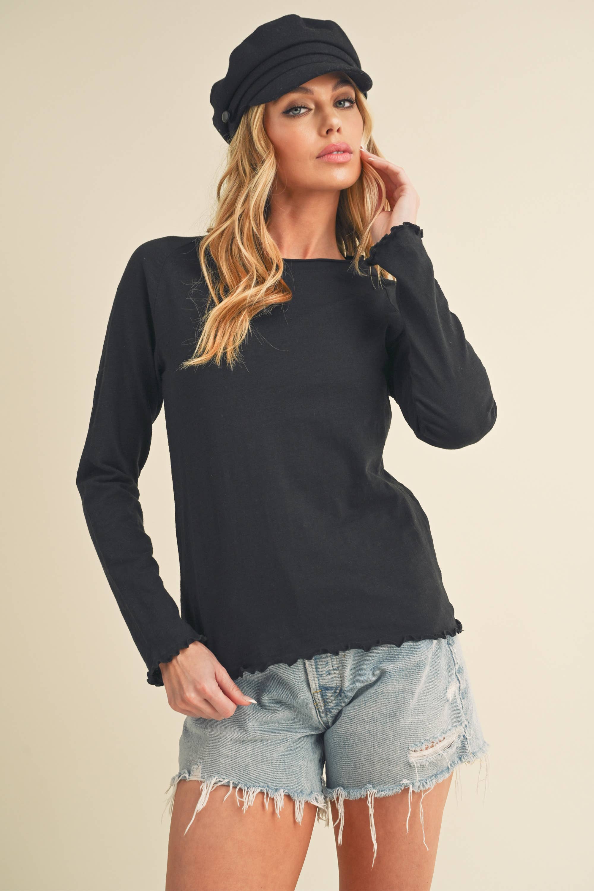 AEMI + CO - Wholesale T-Shirt - Women's - 8288DN Gwen Baby Long Sleeve Top4