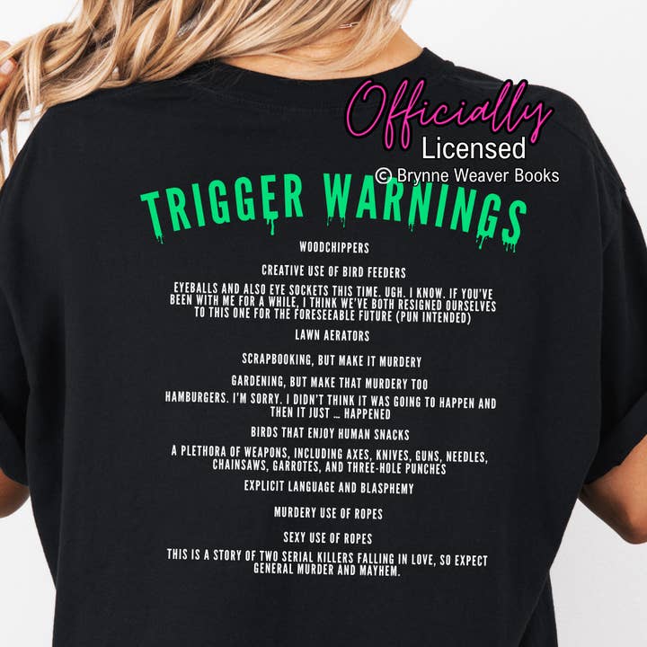 Little Smut Closet – wholesale Screen printed t-shirt – Women′s – Officially Licensed Brynne Weaver Cape Carnage Trigger Warning Shirt2