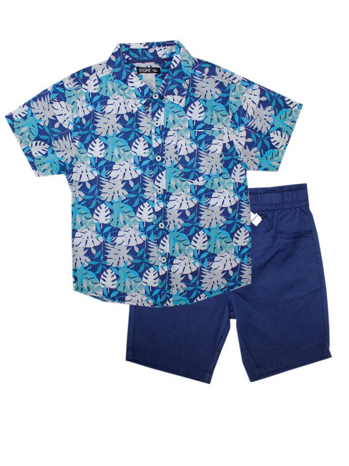 Haut Tissé Imprimé Feuilles S1Ope Et Shorts En Sergé (Lot De 12) - 1479804 pour la vente par Hemworld