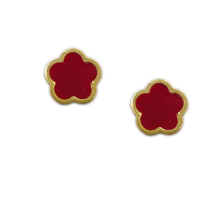 Lucylou Collection - Wholesale Stud/Post Earrings - Red Clover Stud Gold Dipped Earrings0