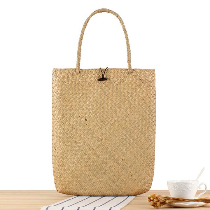 Superbia - Wholesale Draagtas - Dames - Grote Platte Vintage Tas Stro Tas met Knoopsluiting