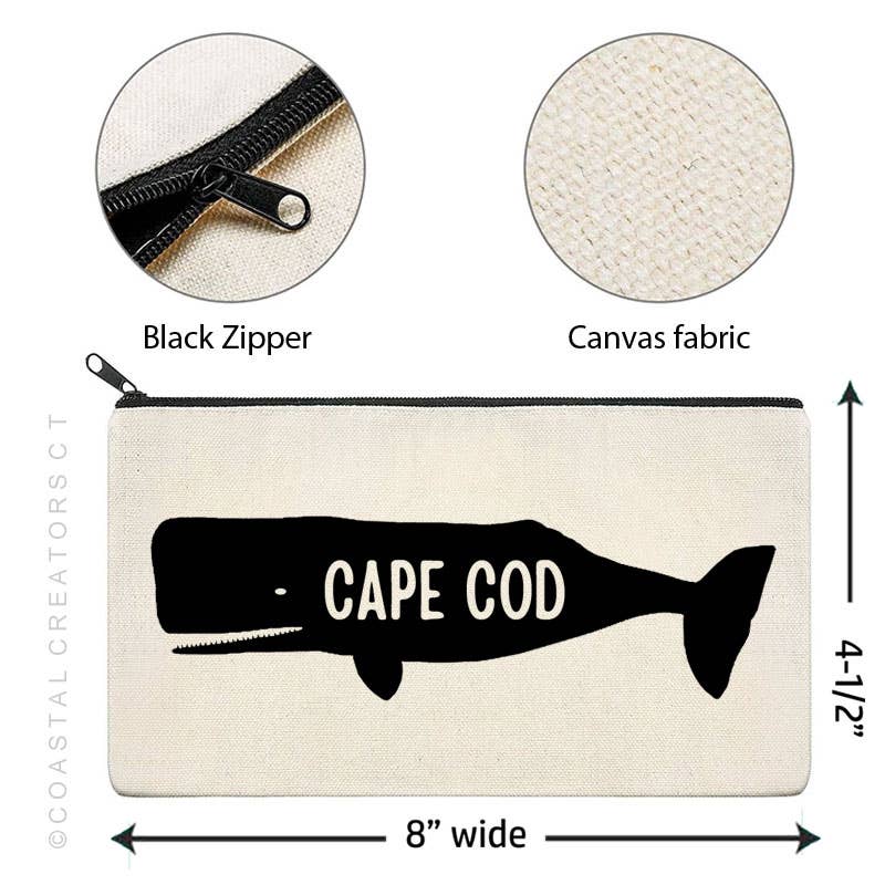 Coastal Creators of Connecticut - Wholesale Pouch - Unisex - Cape Cod Whale Multi-Purpose Canvas Zipper Pouch3