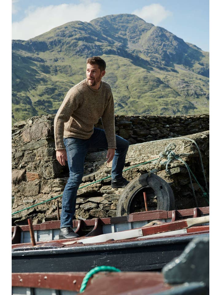 Aran Woollen Mills - Wholesale Knit Sweater - Men's - Raheen Tweed Roll Neck Mens Sweater - Oat