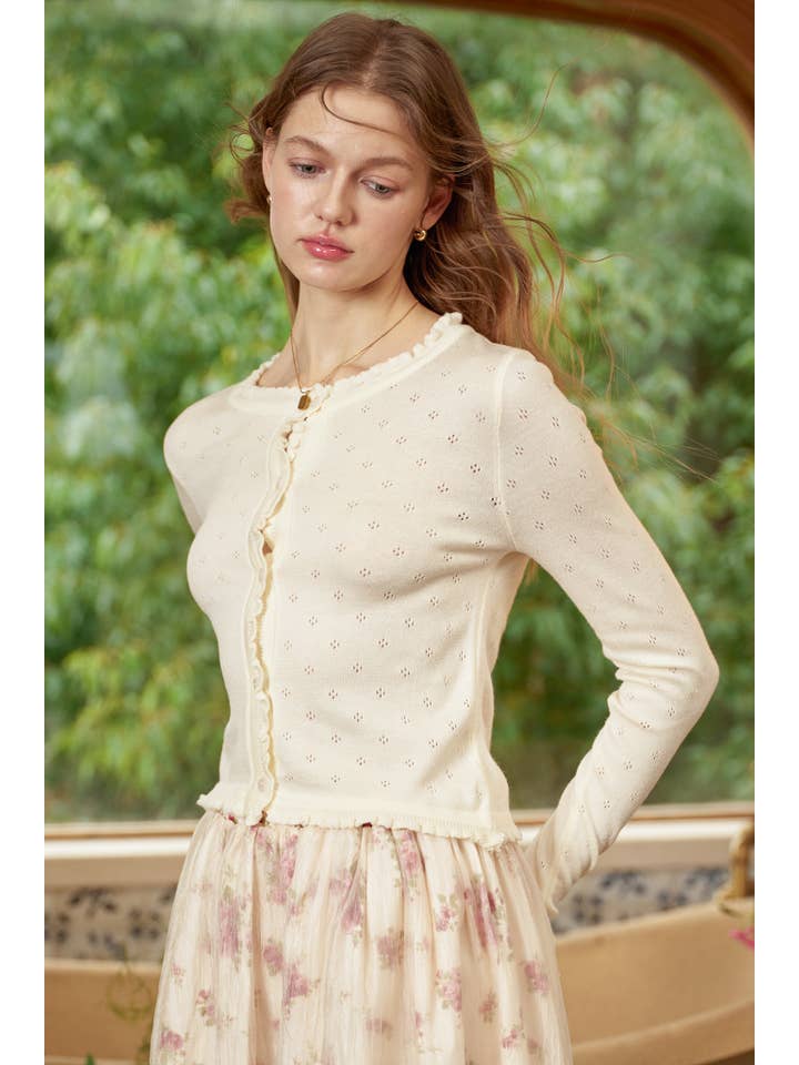 ROSIE POSIE - Wholesale Cardigan – Women’s - RP2786 - Cream Ruffle Button Cardigan7