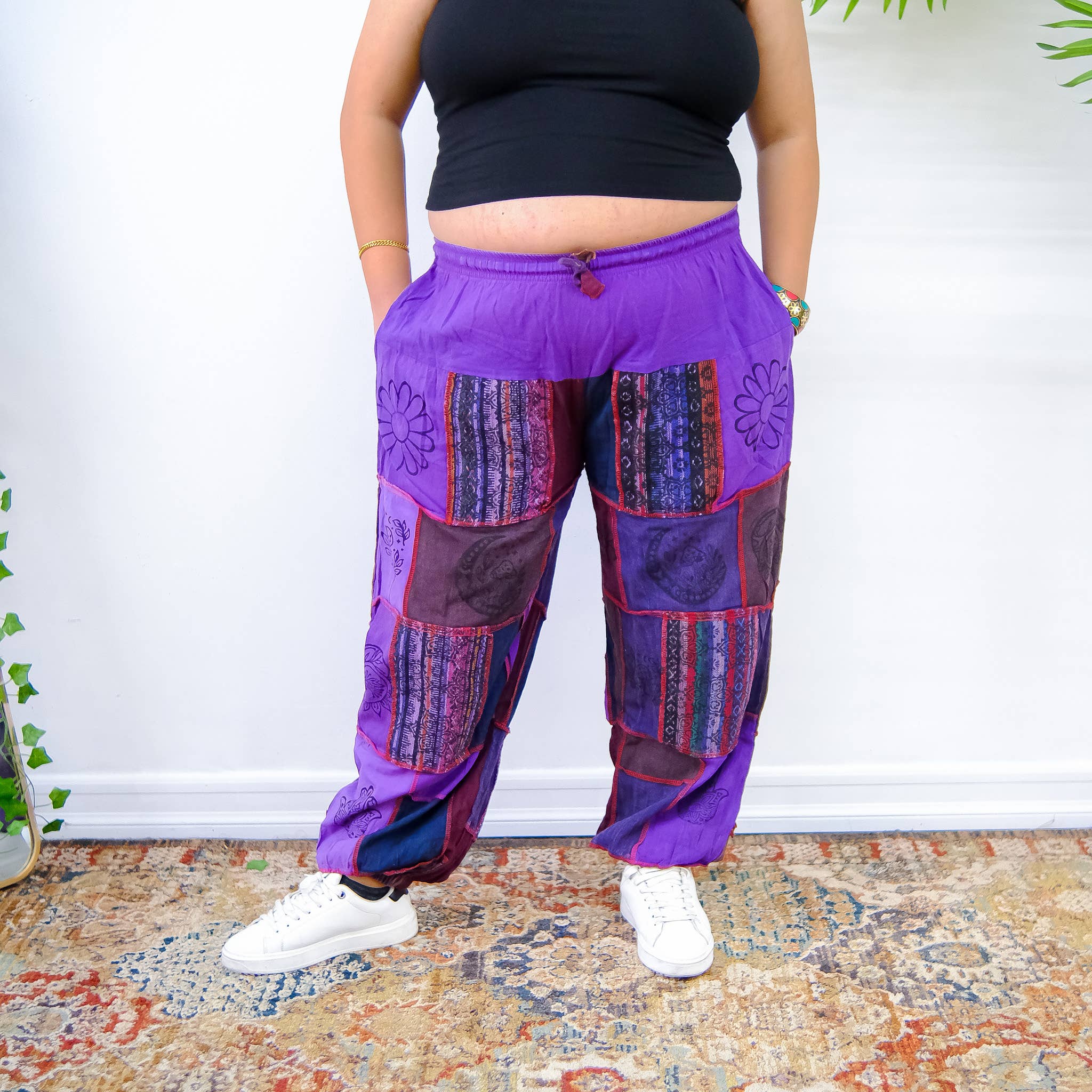 Karma Nepal Crafts – wholesale Pants – Women's – Earth tone Patchwork Tapered Joggers Pant5