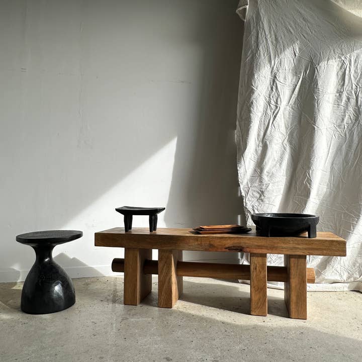 Office Objets - Wholesale Bench - Solid wood bench with openwork base crossed by a cylinder - Mango wood32