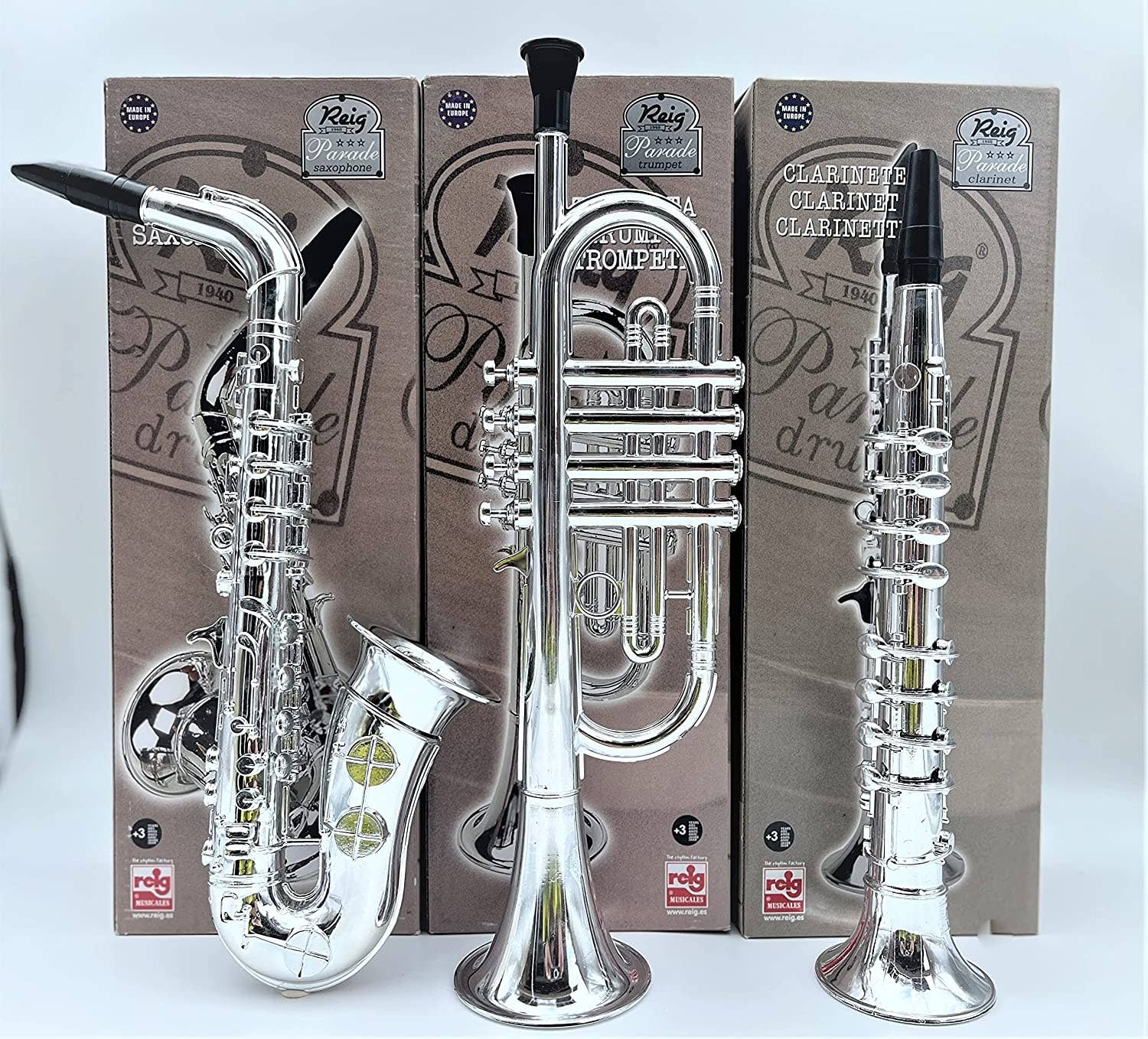 KsmToys – Brinquedo musical - Crianças e bebés por atacado – Conjunto de instrumentos musicais infantis: trompete, saxofone e clarinete com caixa marrom0