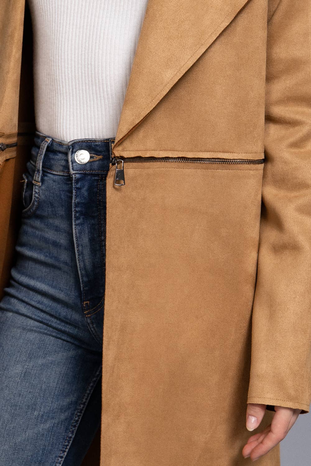 Active Basic | Active USA - Wholesale Jacket - Women's - Long Sleeve Front Two Zipper Detail Faux Suede Long Jacket16