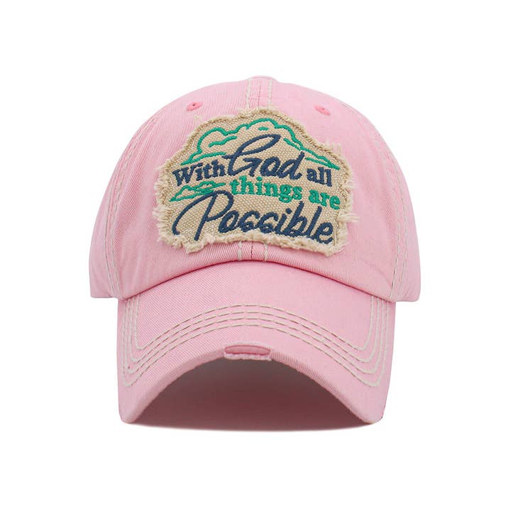 Hana - Wholesale Baseball Cap - Women's - WITH GOD ALL THINGS ARE POSSIBLE Vintage Cap2