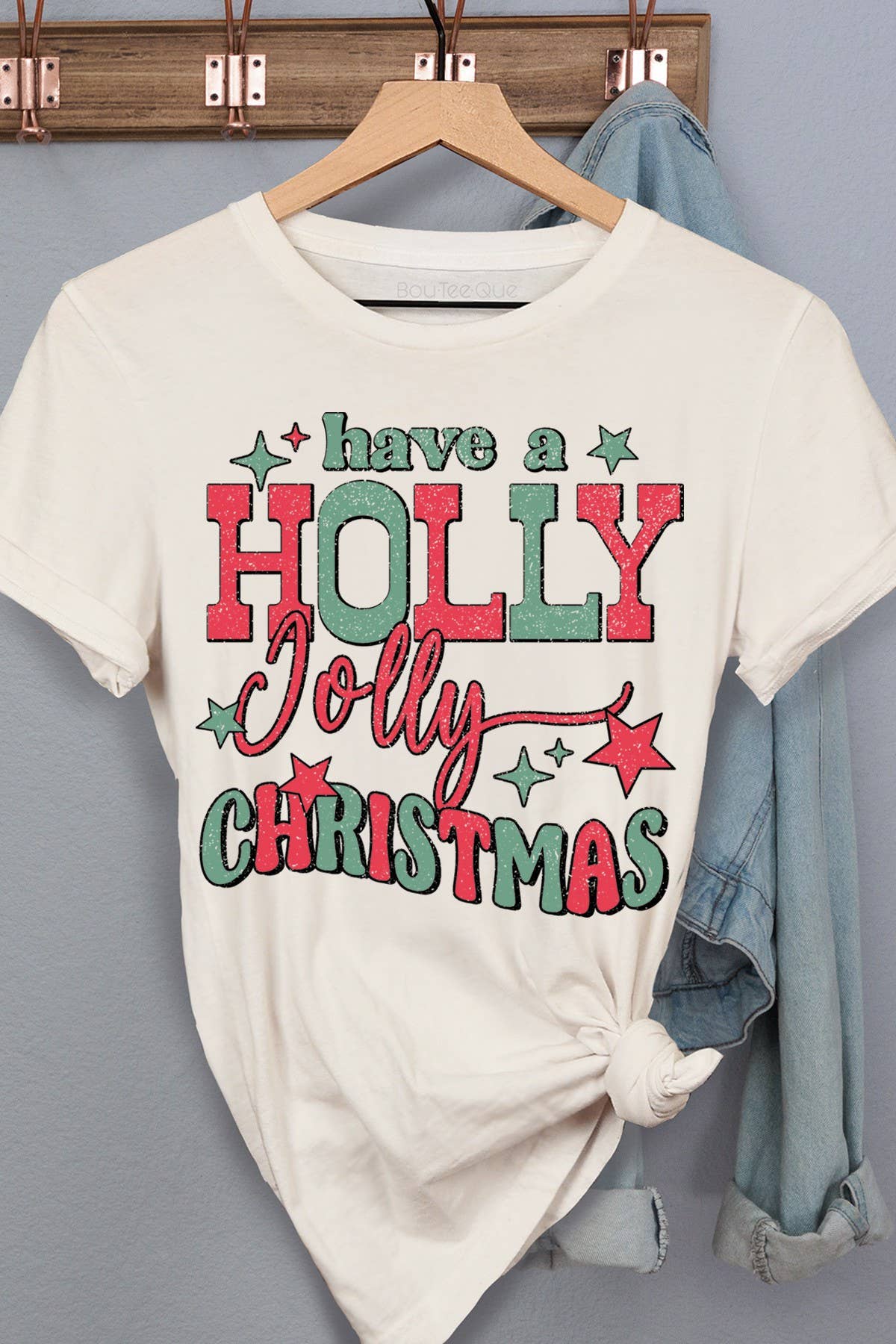 BouTeeQue Closet - Wholesale Screen Printed T-Shirt - Women's - 1204T - Cotton Jersey Relaxed Fit - Holly Jolly Christmas6