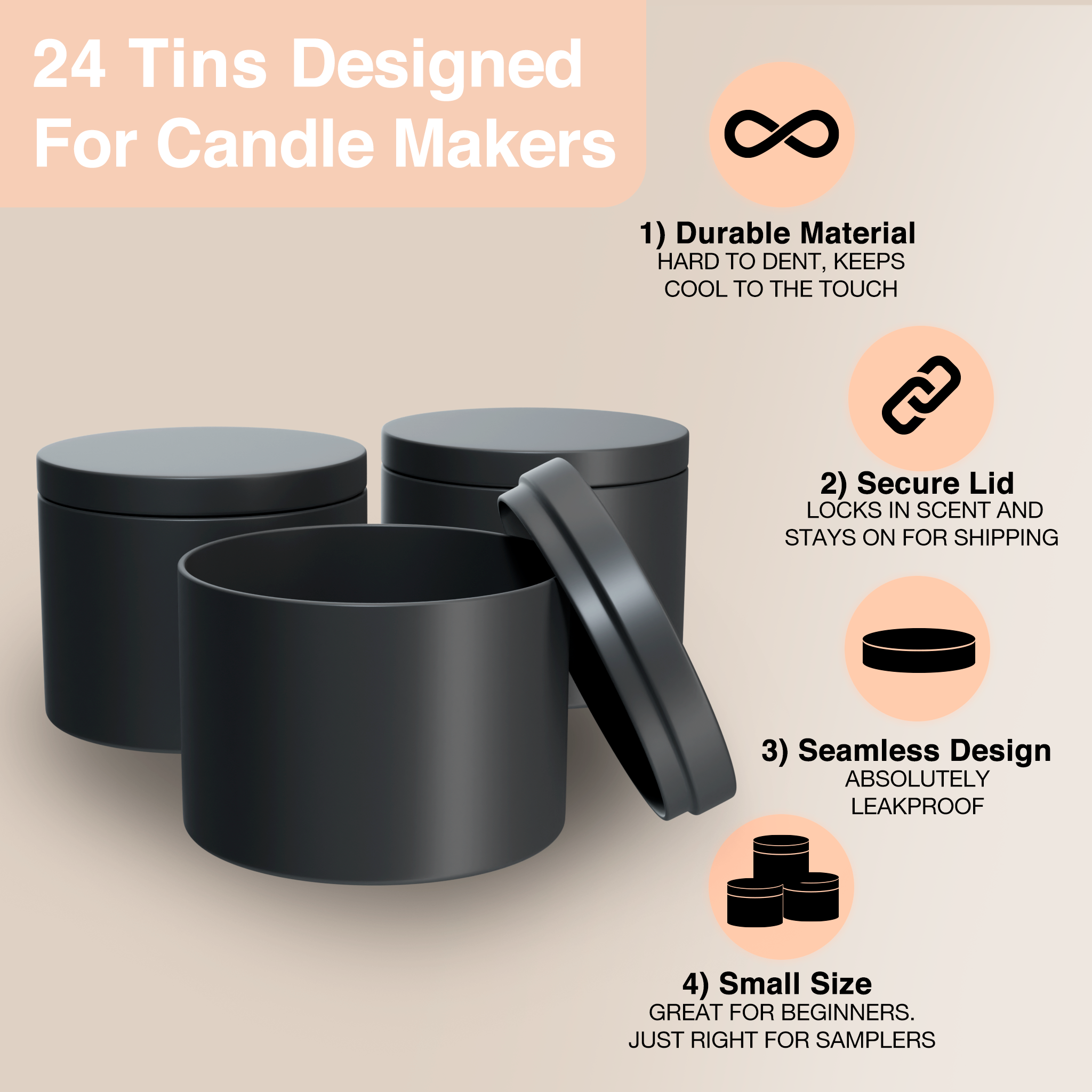 True Candle - Wholesale Candle holder - True Candle 24 4oz Candle tins - Matte Black2