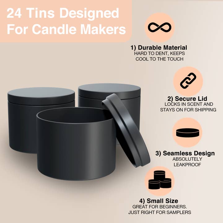 True Candle - Wholesale Candle Holder - True Candle 24 4oz Candle tins - Matte Black2