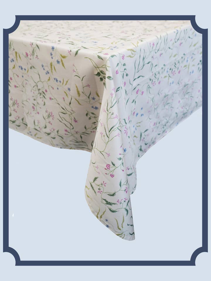 Bridgerton Stitch Edge Tablecloth made with Liberty Fabric REGAL BLOSSOM GREEN for wholesale by Coco & Wolf