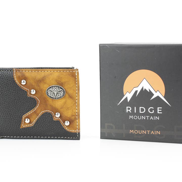 Bifold Wallet with Oval Bison Concho VL862 for wholesale by Leather Impressions Inc