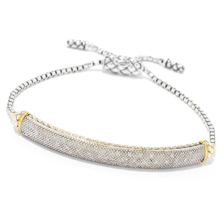 Bracelet réglable avec barre de diamant SS/18k 6 mm pour la vente par Eli Pebble