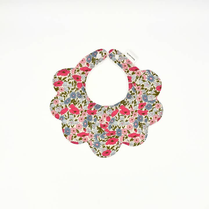 Poppy & Daisy Pink & Blue - Liberty Scalloped Dribble Bib for wholesale by Monica and Me Ltd