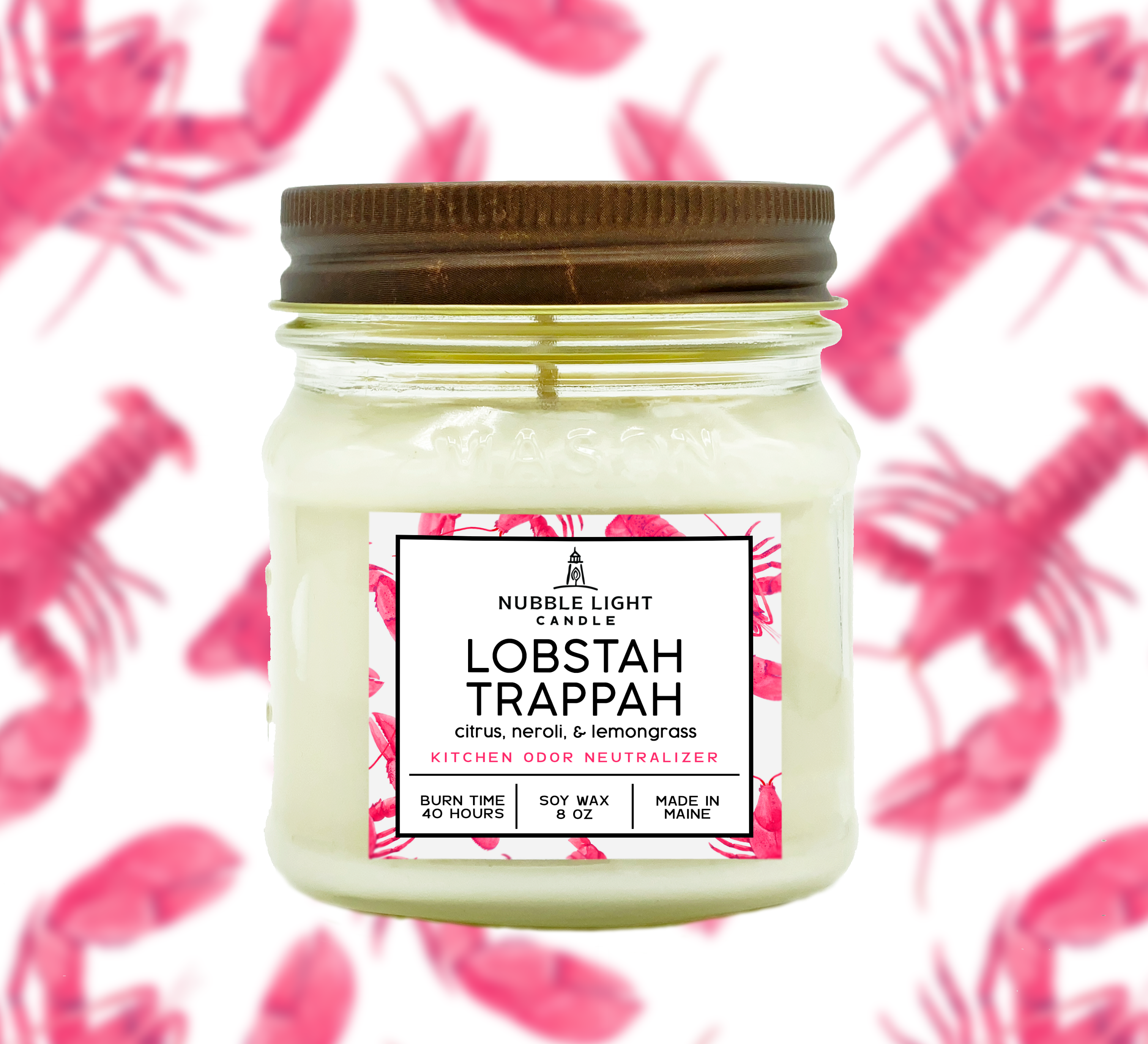 Nubble Light Candle - Wholesale Jar/Filled Candle - Lobstah Trappah - Kitchen Odor Neutralizer 8oz. Scented Soy1