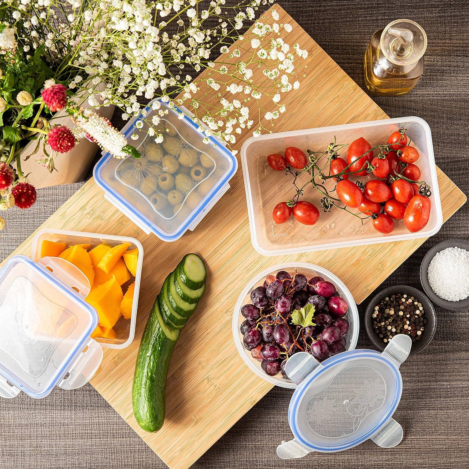 Moss & Stone – Großhandel Küchenaufbewahrung/-Organizer – Luftdichte 16-teilige Plastik-Lebensmittelbehälter mit Deckeln, sicheres Lunchbox-Set für Spülmaschine und Mikrowelle, auslaufsichere Aufbewahrungsbehälter für Lebensmittel - BPA-frei5