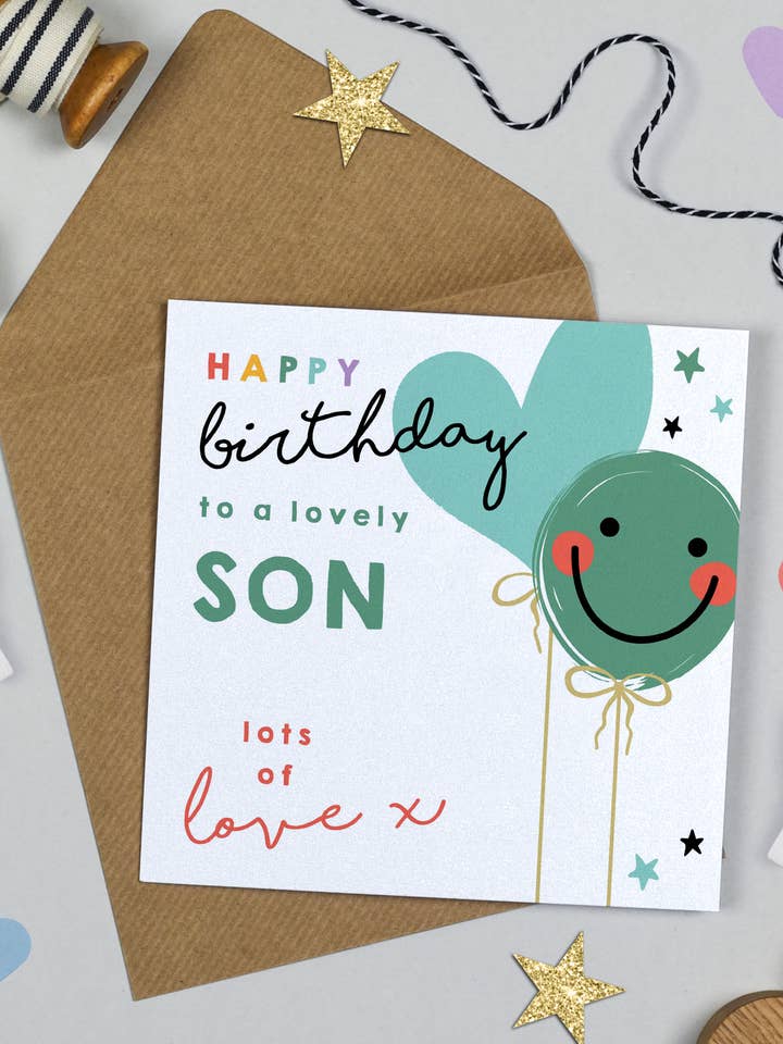 Smiley Balloon Birthday Son for wholesale by Michelle Fiedler Design