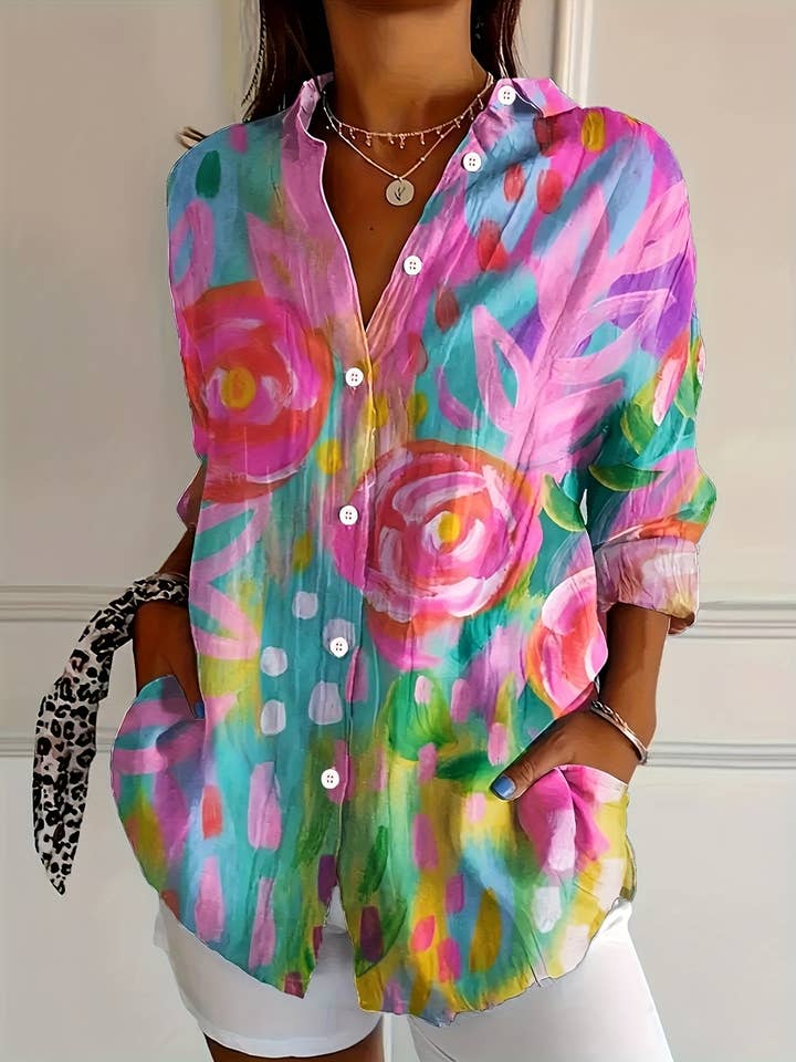 Tie-Dye Flower Print Fashionable Loose Shirt for wholesale by HIDDENBRAND