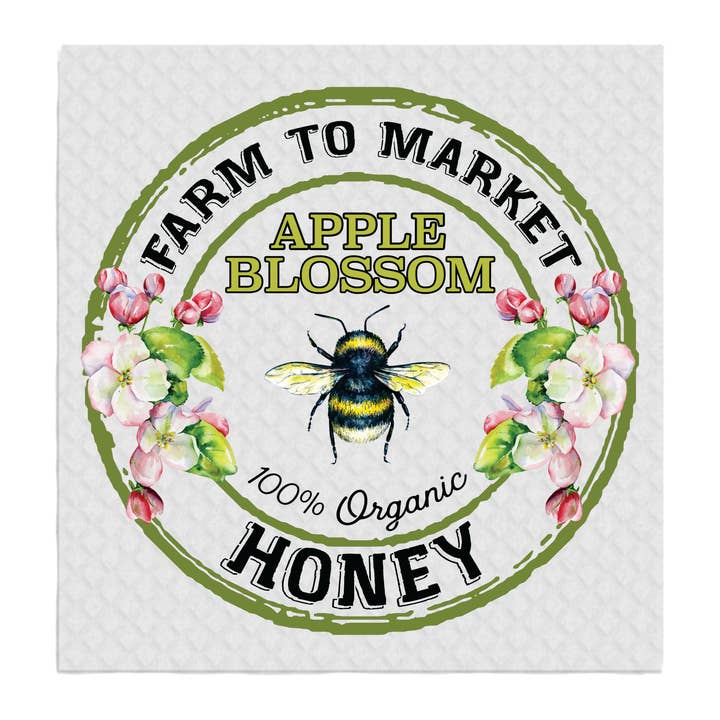 Farm to Market Honey Bee Apple Blossom, SWEDISH DISH CLOTHS for wholesale by Avery Lane Gifts