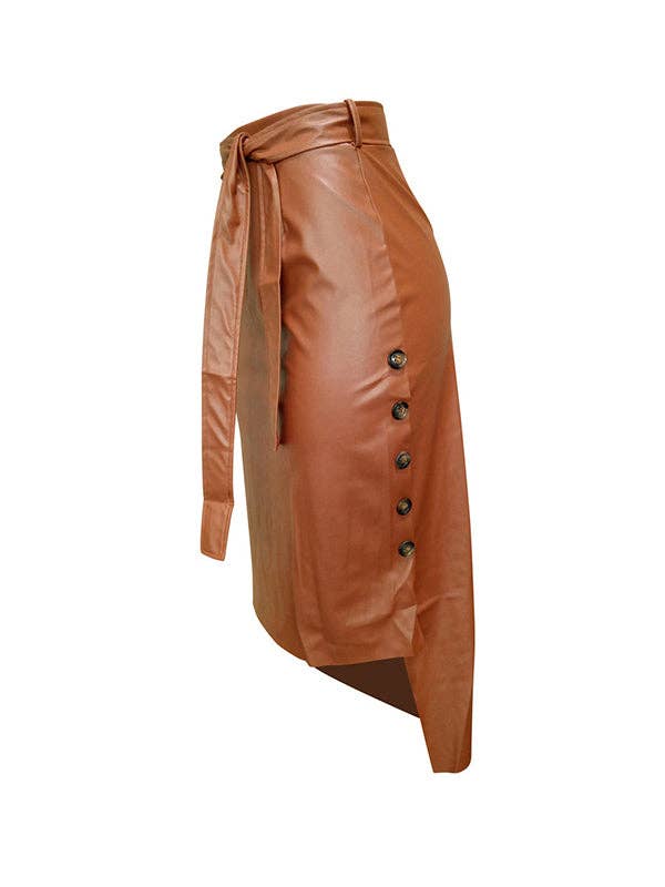 Sheer Trend - Wholesale Skirt - Women's - Bodycon High-Low Buttoned Split-Side Tied Waist Skirts Bottoms4