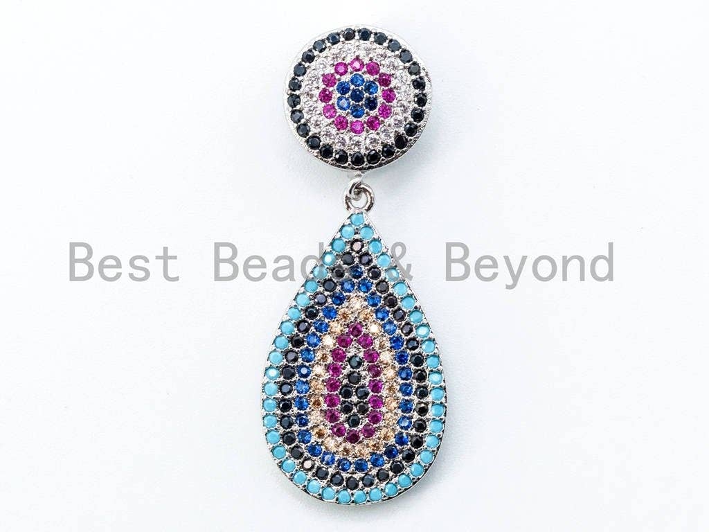 BestBeads&Beyond - Wholesale Individual Charm/Pendant - CZ Micro Pave Teardrop Pendant with Evil Eye, sku#L961