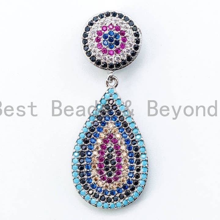 BestBeads&Beyond - Wholesale Individual Charm/Pendant - CZ Micro Pave Teardrop Pendant with Evil Eye, sku#L961
