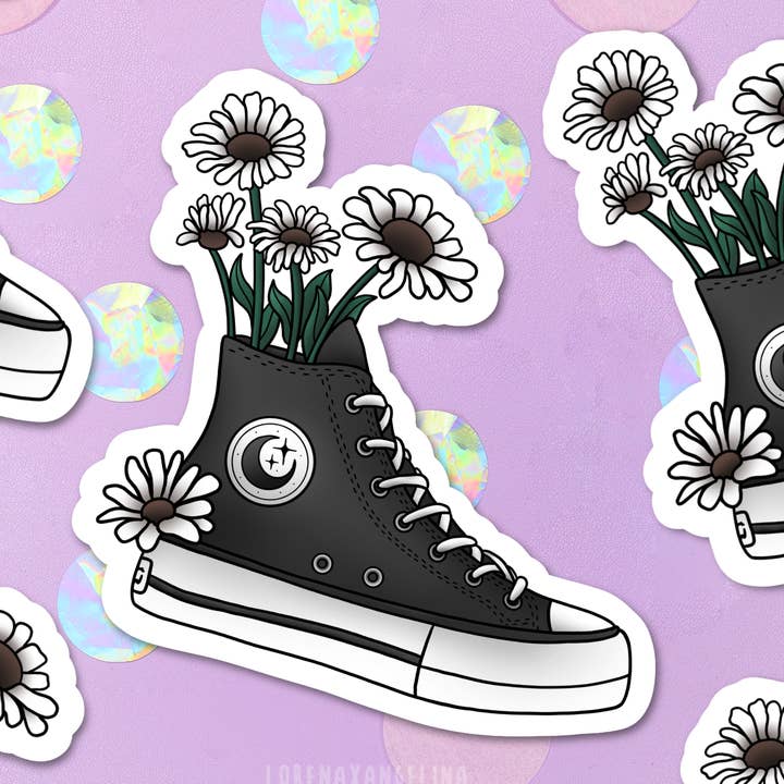 Black Chucks with Flowers Sticker/Grunge Goth Old Emo for wholesale by LorenaxAngelina