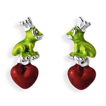 Green Froggy silver stud earrings with fire finish for wholesale by Heartbreaker designd by Drachenfels