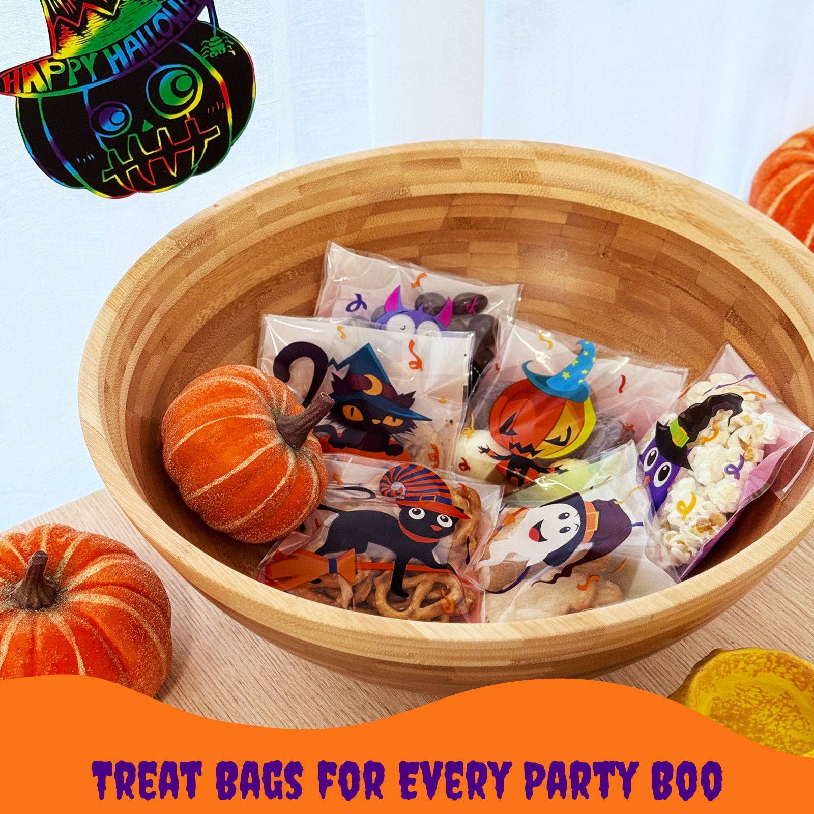 Wrapables.com - Wholesale Party Favor Bag/Box - Wrapables Transparent Self-Adhesive 4" x 4" Candy and Cookie Bags for Party Favors, Trick or Treating (100pcs), Halloween4