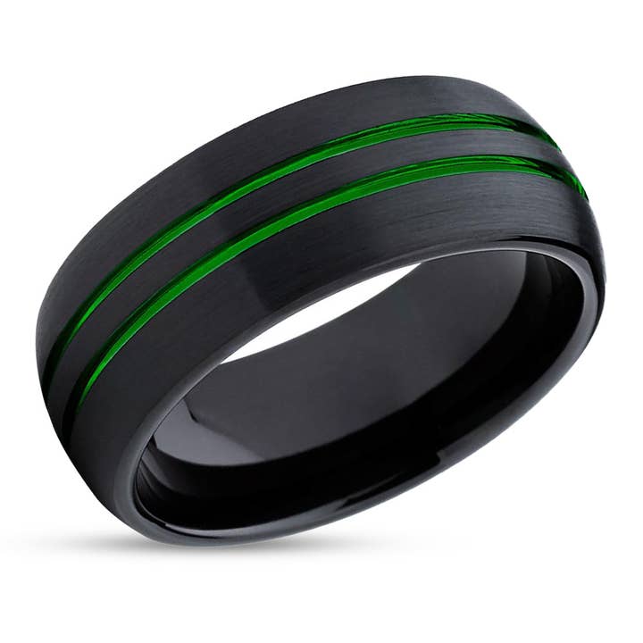 Bague de mariage en tungstène vert - Alliance verte - Bague en tungstène noir - Bague verte pour la vente par Lucky Love Rings
