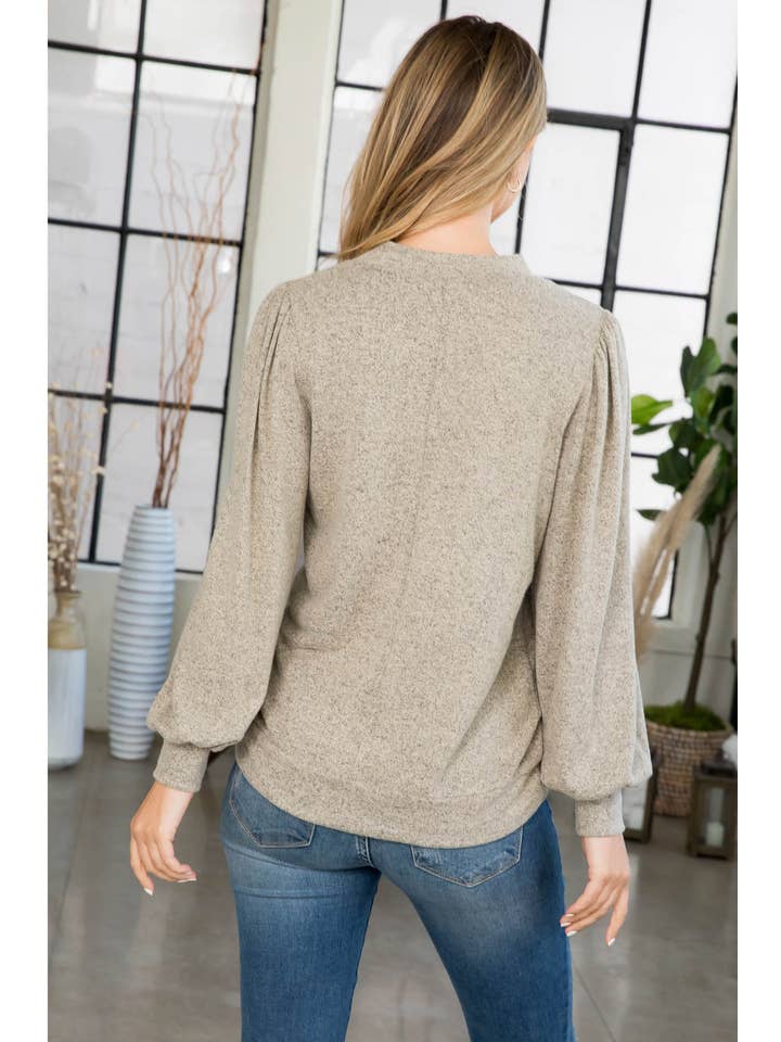 You & Me - Vente Haut en maille – femme - VENTE ! ! ! PPT21143 - HAUT À MANCHES BOUFFANTES À COL ROND - ANTHRACITE68