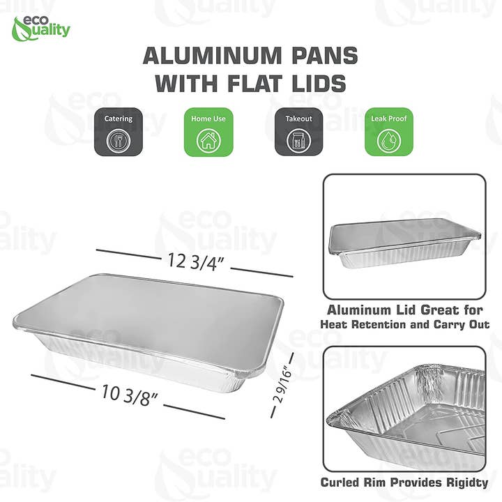 EcoQuality - Wholesale Disposable Plate - 9x13 Half Size Disposable Alum. Deep Pans - With Lids