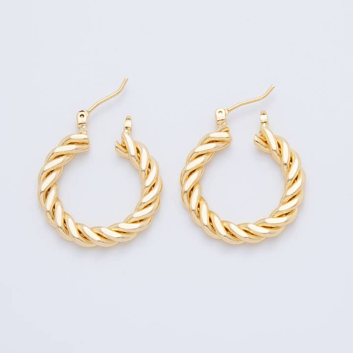 18K Gold Filled 25mm Twisted Croissant Latch Hoop Earrings | AJ-146 for wholesale by Aim Eternal