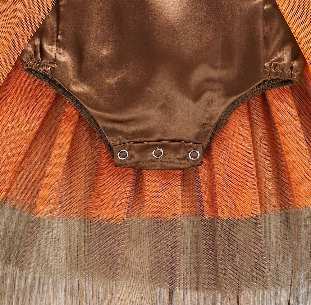 Fennco Styles - Vente Déguisement – enfant - Déguisement barboteuse en tulle pour bébé en satin de dinde marron-orange3