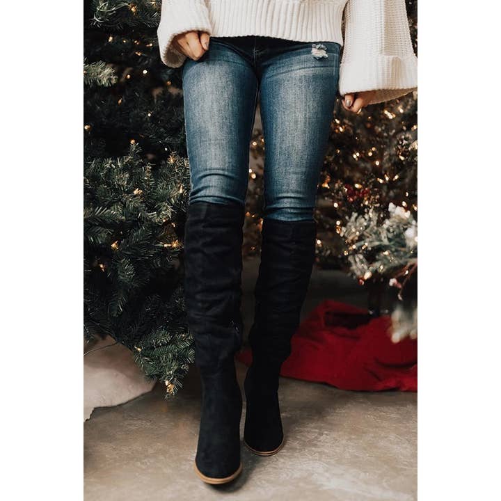 Paperdoll - Wholesale Boots - Women's - Suede Chunky Heel Knight Boots