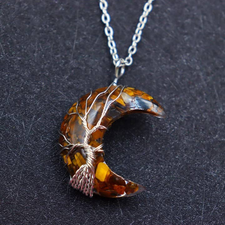 Perimade & Co. LLC - Wholesale Pendant/Charm Necklace - Crystal Raw Stone Moon Pendant Necklace in Solid Copper