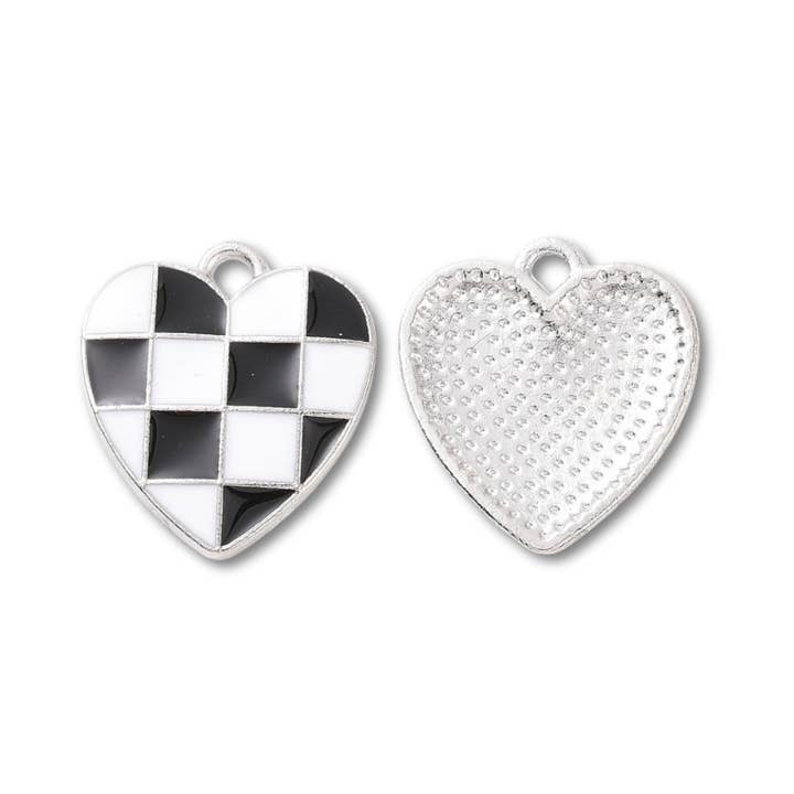 Love, Paige Designs - Wholesale Individual Charm/Pendant - Heart Checkered Silver Charm2