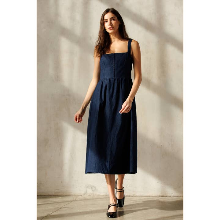DARK DENIM JD7515 -DENIM MIDI DRESS for wholesale on Faire