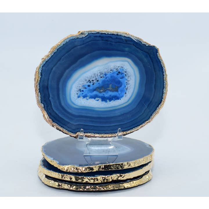Olympus Minerals Co - Wholesale Coasters - Large Natural Agate Coaster Set of 4 - Luxury Gold Trim5