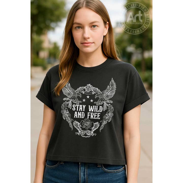 MANTÉM-TE SELVAGEM T-SHIRT CURTA LIVRE por atacado de Art by Forgrand