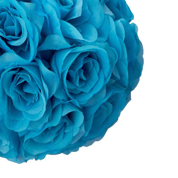 Portofino International Trading, USA - Wholesale Artificial Flowers - Rose Silk Flower Pomander Kissing Ball 10" - Turquoise