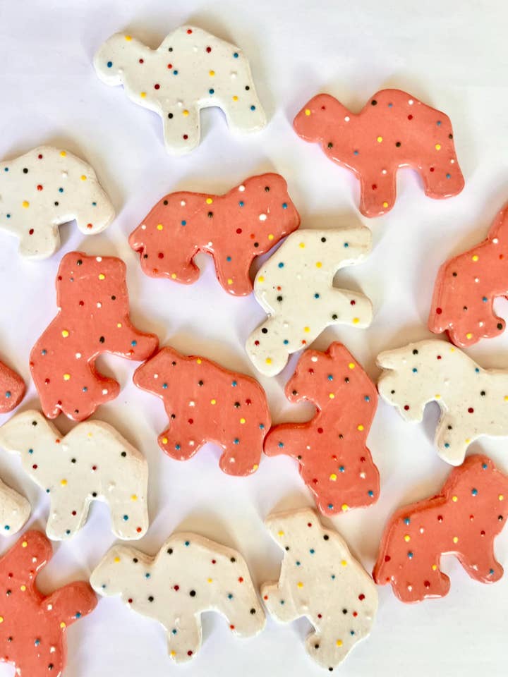 Pink & White Frosted Animal Cracker Magnets- Set of 4 for wholesale by Vibrant Vessels