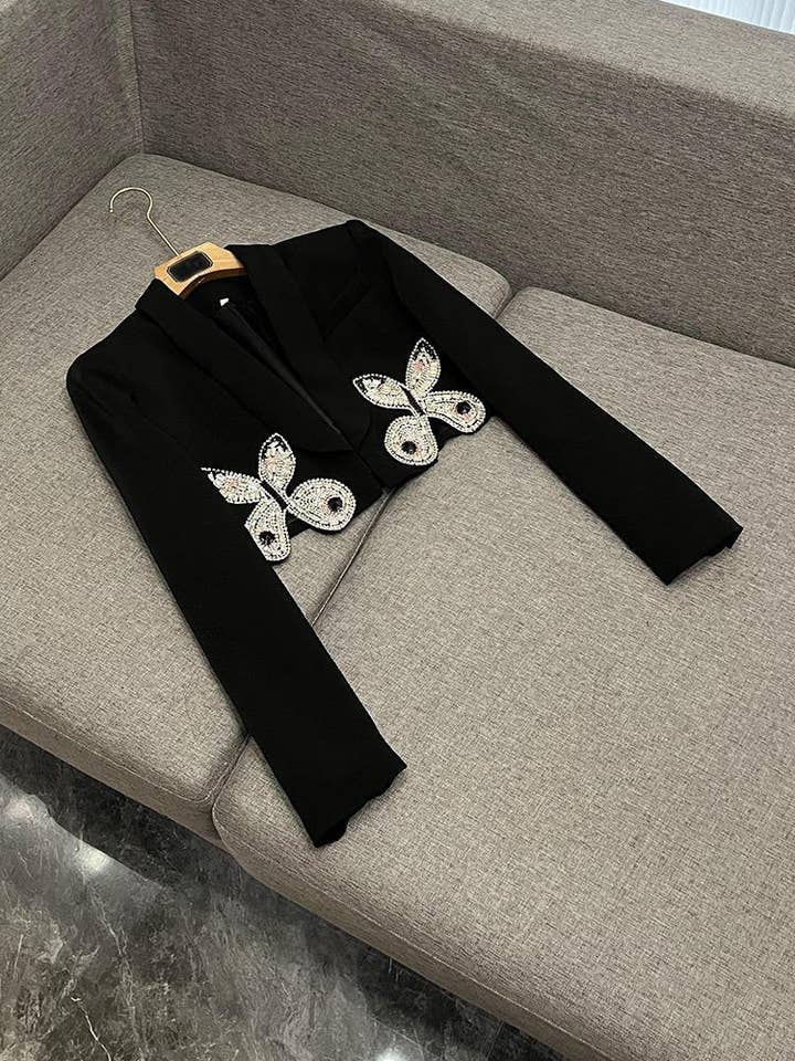 Sanyao Fashion - Wholesale Suit Set - Women's - SY396 Pink Suit with Diamond Bow Decor and Short Hip Skirt 17