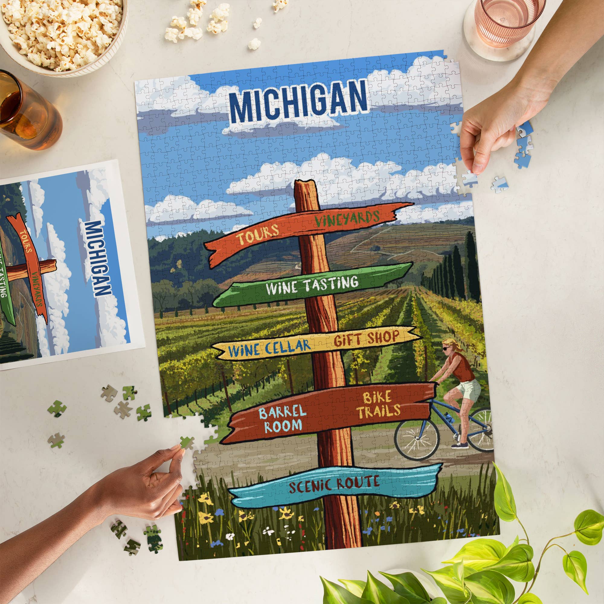 Lantern Press - Wholesale Puzzle - Adult - 1000 PIECE PUZZLE Michigan, Signpost, Vineyard1