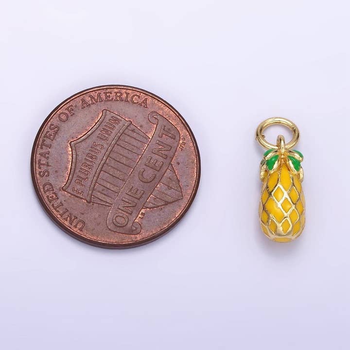 Aim Eternal - Wholesale Individual charm/pendant - 24K Gold Filled Pineapple Fruit Enamel Charm | C7432