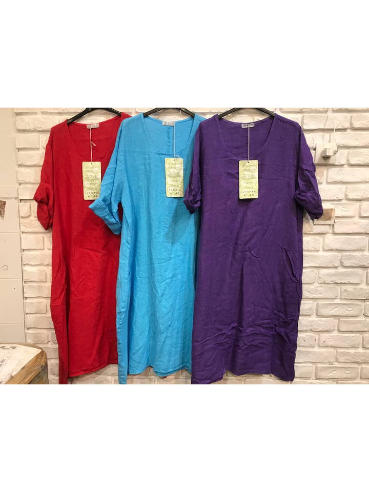 la maison des fibres naturelles - Wholesale Dress - Women's - Round neck dress in 100% linen 676140